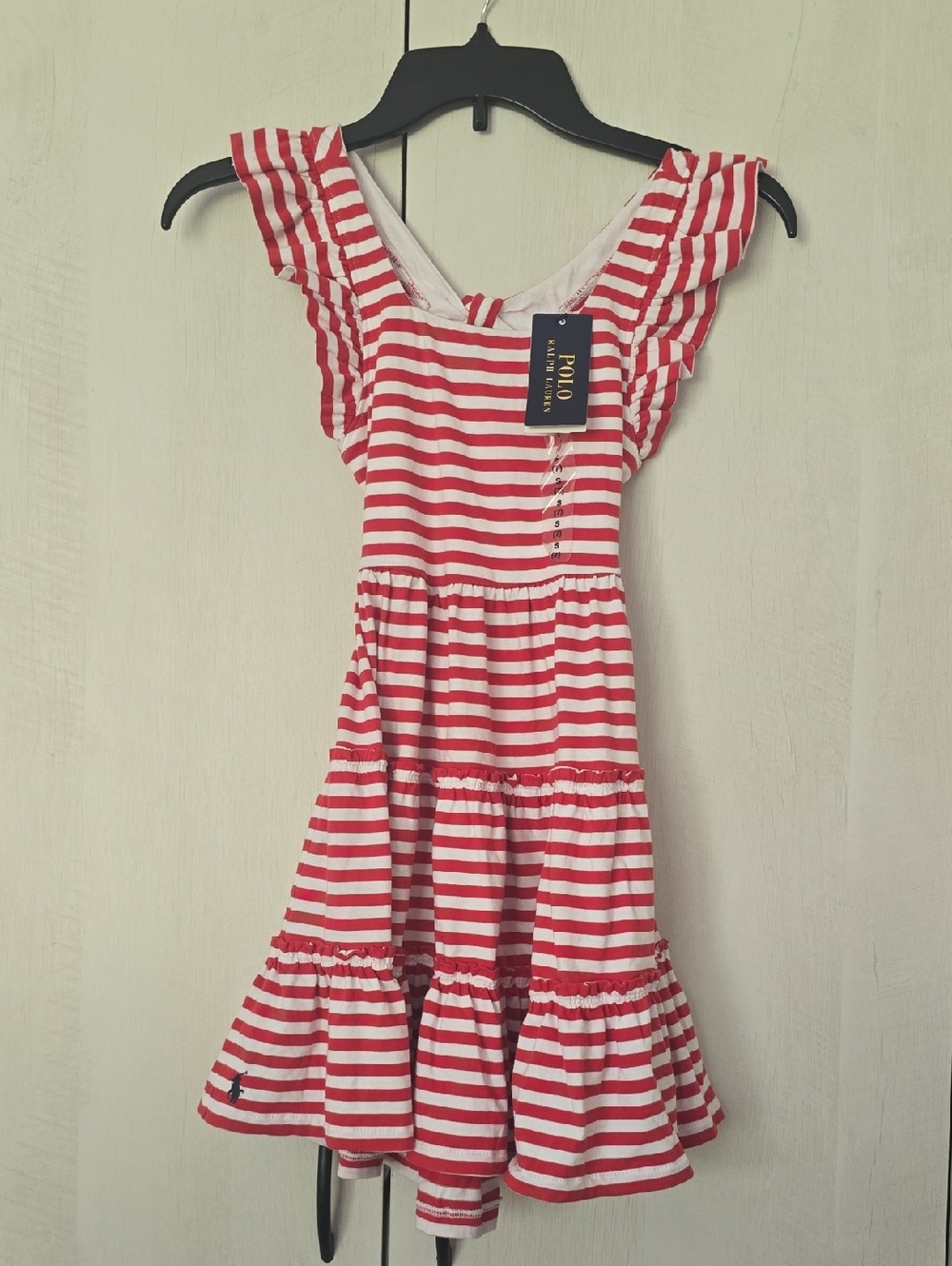 Polo Ralph Lauren Big Girls Striped Ruffled Jersey Dress Large 12 14